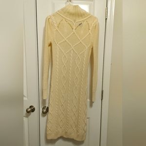 Cream thick cable knit turtleneck sweater dress